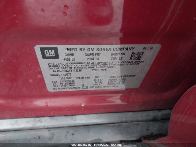 2015 BUICK ENCORE CONVENIENCE VIN: KL4CJFSB3FB143236