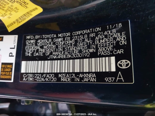 Toyota COROLLA SE 2019 JTNK4RBE8K3030192 Image 9