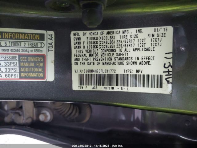 5J6RM4H70FL031772 Honda Cr-v Ex-l