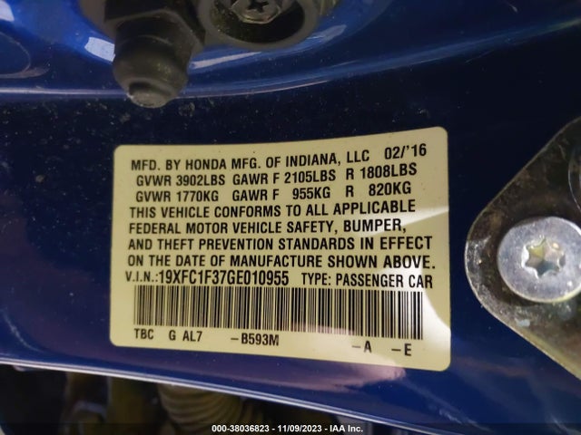 Honda Civic Ex-t 2016 19XFC1F37GE010955 Image 9