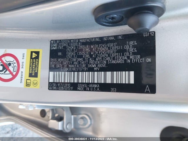 2012 TOYOTA HIGHLANDER SE V6 VIN: 5TDBK3EH8CS137191