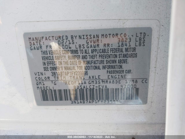 Nissan SENTRA S 2015 3N1AB7AP1FY239996 Image 9