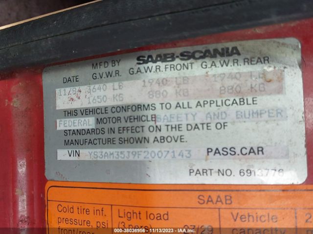 1985 SAAB 900 YS3AM35J9F2007143 Photo 8