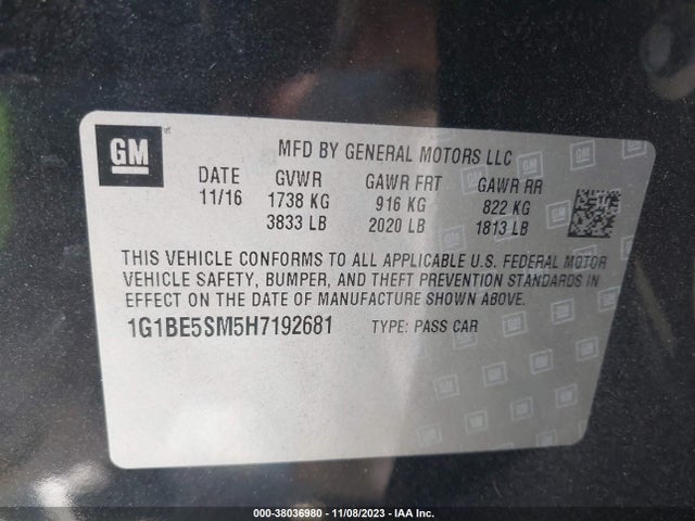 Chevrolet CRUZE LT 2017 1G1BE5SM5H7192681 Image 9