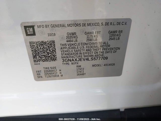 2020 CHEVROLET EQUINOX FWD 2FL VIN: 3GNAXJEV4LS577709