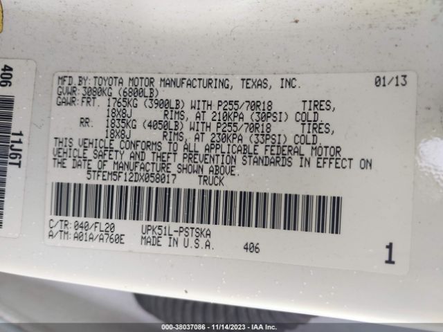 2013 TOYOTA TUNDRA 2WD TRUCK 5TFEM5F12DX058017 Photo 8