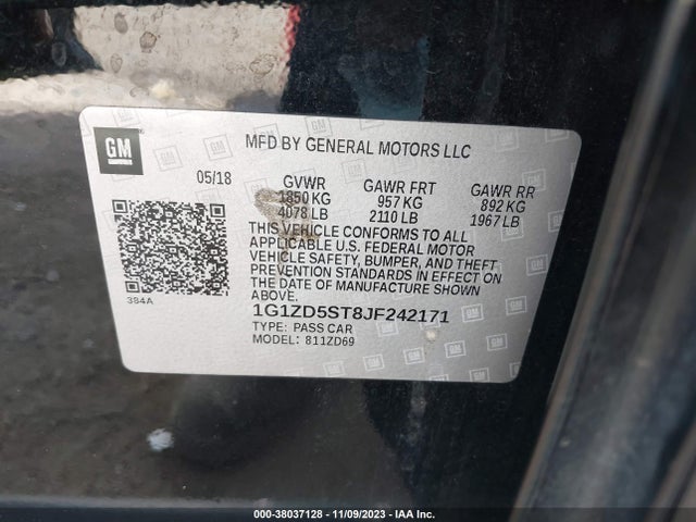 Chevrolet MALIBU LT 2018 1G1ZD5ST8JF242171 Image 9