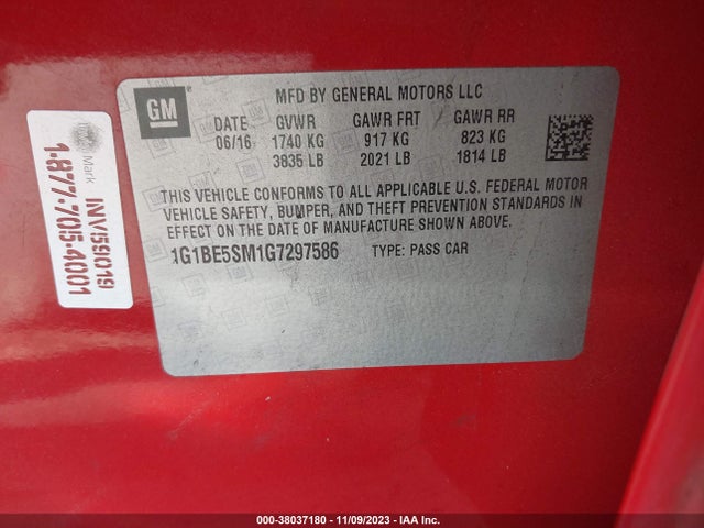 Chevrolet Cruze Lt Auto 2016 1G1BE5SM1G7297586 Image 9