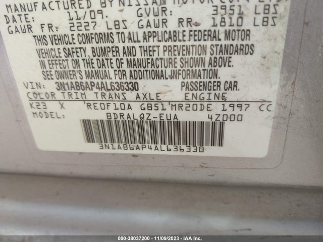 2010 NISSAN SENTRA 2.0 VIN: 3N1AB6AP4AL636330