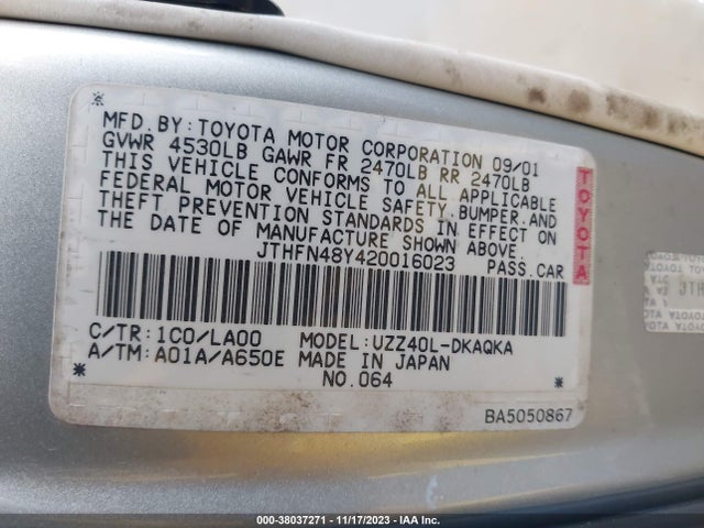 2002 LEXUS SC 430 VIN: JTHFN48Y420016023