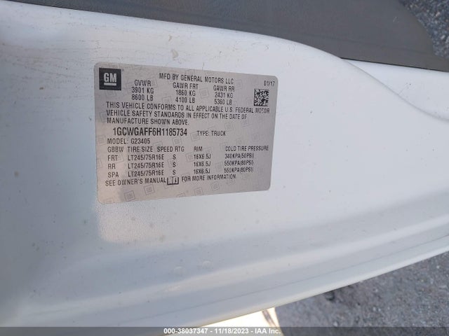Chevrolet Express 2500 Work Van 2017 1GCWGAFF6H1185734 Image 9
