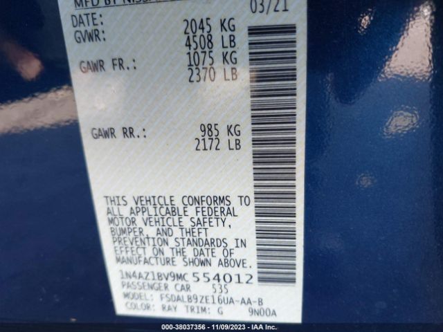1N4AZ1BV9MC554012 Nissan Leaf S 40 Kwh