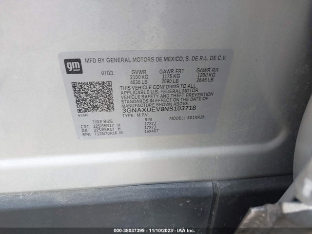 Chevrolet EQUINOX LT 2022 3GNAXUEV8NS103718 Image 9