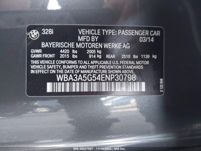 BMW 328I 2014 WBA3A5G54ENP30798 Image 9