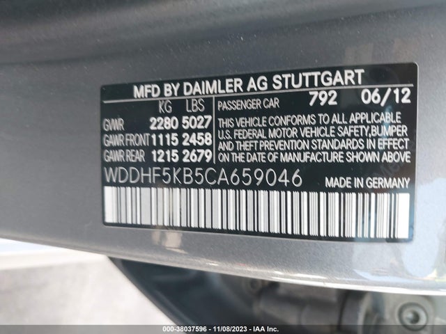 2012 MERCEDES-BENZ E-CLASS E 350 VIN: WDDHF5KB5CA659046