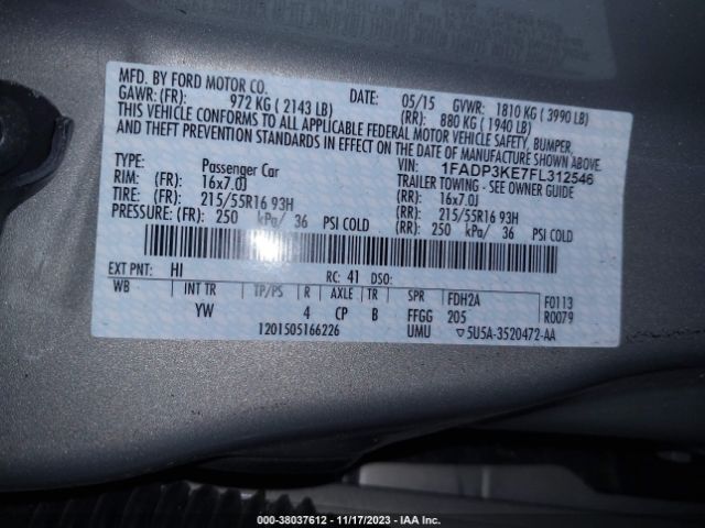 1FADP3KE7FL312546 Ford FOCUS SE