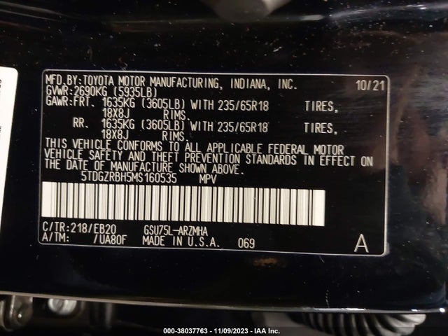 Toyota Highlander Xle 2021 5TDGZRBH5MS160535 Image 9