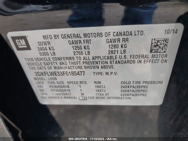 Продажа на аукционе авто 2015 Gmc Terrain Sle-2, vin: 2GKFLWE33F6185477, номер лота: 38037934