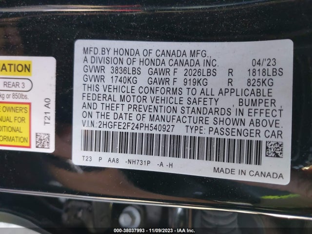 Honda Civic Lx 2023 2HGFE2F24PH540927 Image 9