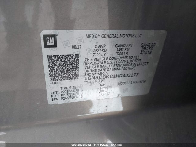 1GNSCBKC1HR403177 Chevrolet Tahoe Lt