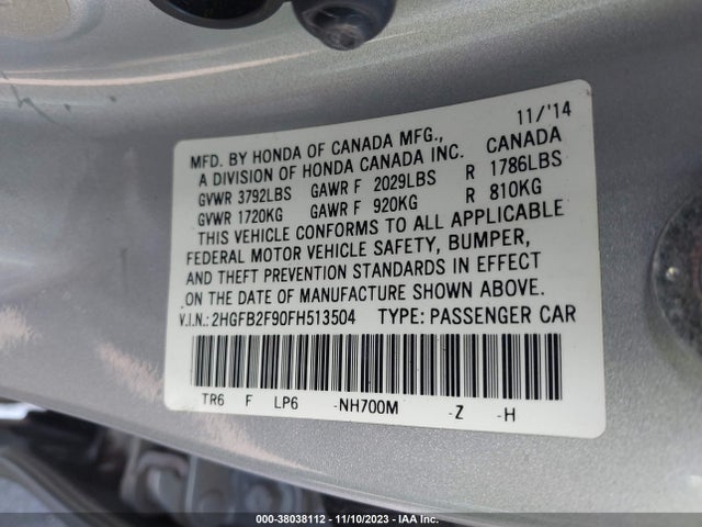 Honda Civic Ex-l 2015 2HGFB2F90FH513504 Image 9