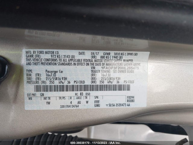 Ford FOCUS SE 2017 1FADP3F20HL265475 Image 9