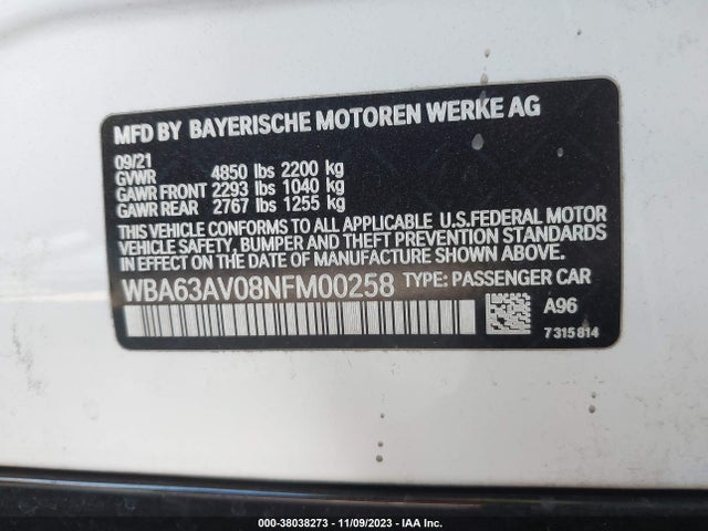 WBA63AV08NFM00258 BMW 430i Gran Coupe