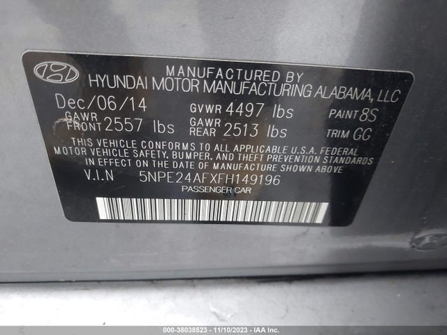 Hyundai SONATA SE 2015 5NPE24AFXFH149196 Image 9