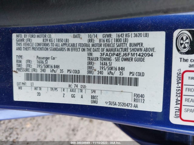 3FADP4EJ6FM142094 Ford FIESTA SE