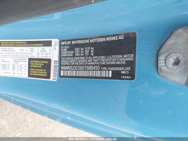 2013 MINI HARDTOP WMWSU3C56DT688450 Photo 8