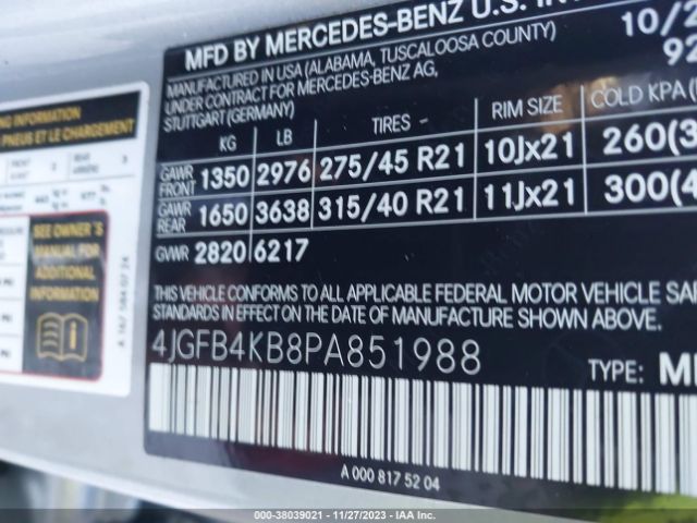 4JGFB4KB8PA851988 Mercedes-Benz GLE 350