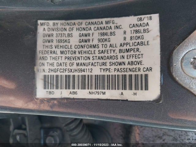 Honda Civic Lx 2018 2HGFC2F5XJH594112 Image 9