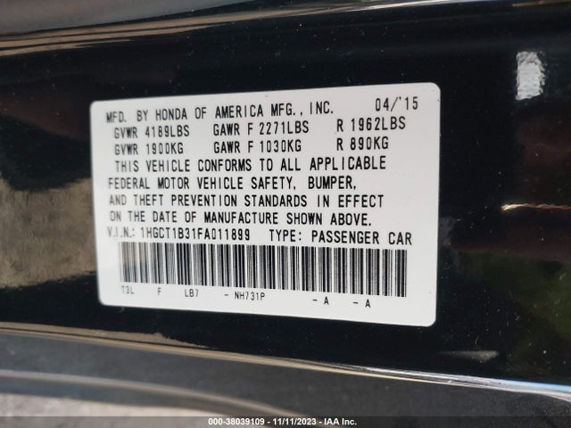 Honda Accord Lx-s 2015 1HGCT1B31FA011899 Image 9