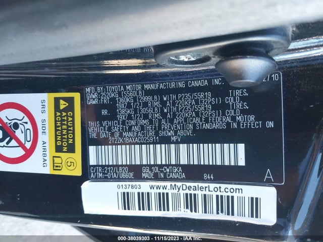 2010 LEXUS RX 350 VIN: 2T2ZK1BAXAC025911