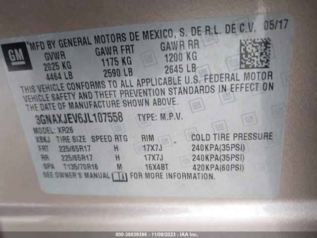 Chevrolet EQUINOX LT 2018 3GNAXJEV6JL107558 Image 9
