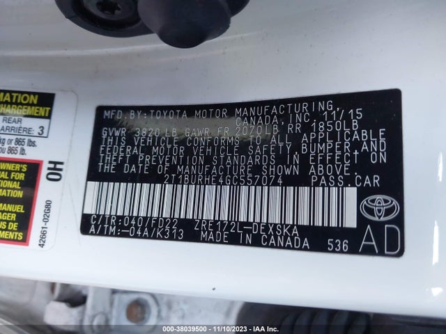 Toyota Corolla S Plus 2016 2T1BURHE4GC557074 Image 9