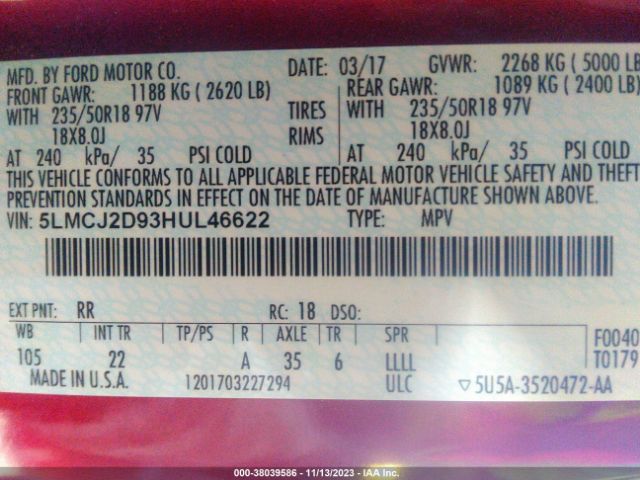 5LMCJ2D93HUL46622 Lincoln MKC SELECT