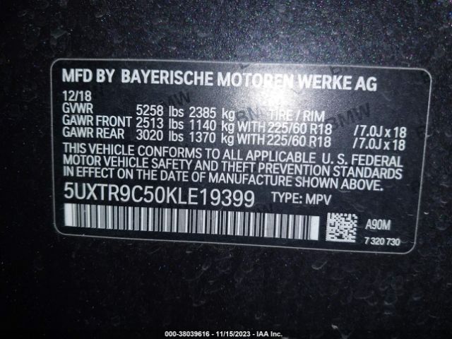5UXTR9C50KLE19399 BMW X3 Xdrive30i