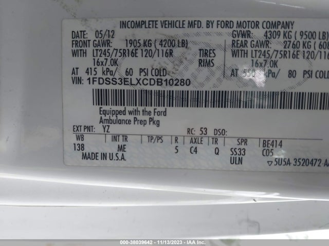 2012 FORD ECONOLINE CARGO VAN 1FDSS3ELXCDB10280 Photo 8