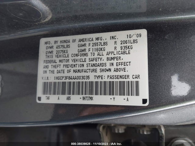 Aukcja sprzedaży 2010 Honda Accord 3.5 Ex-l, vin: 1HGCP3F84AA003035, numer aukcji: 38039825