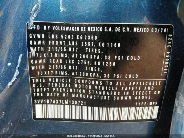 3VV1B7AX7LM130721 Volkswagen Tiguan 2.0t S