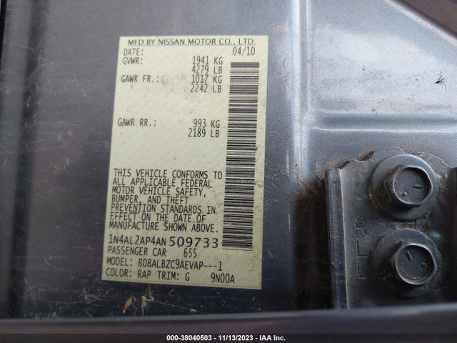 2010 NISSAN ALTIMA 2.5 S VIN: 1N4AL2AP4AN509733