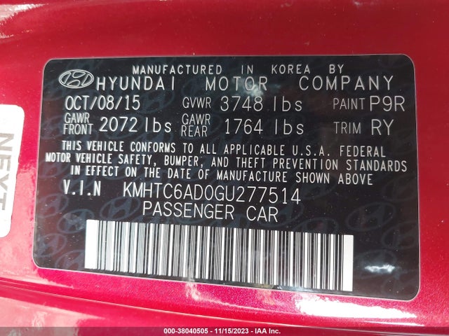Hyundai Veloster 2016 KMHTC6AD0GU277514 Image 9