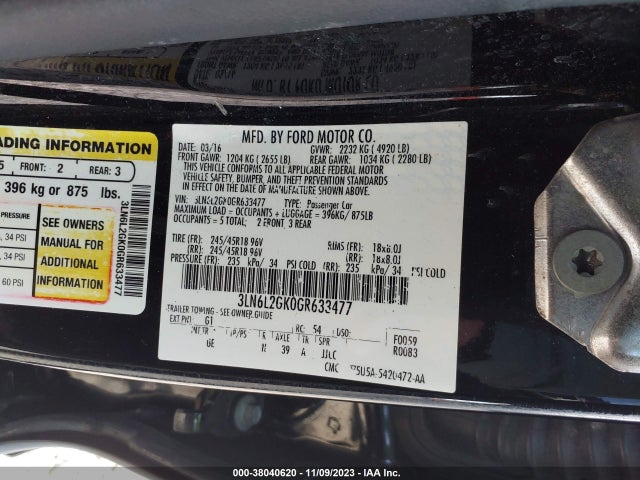 Lincoln MKZ 2016 3LN6L2GK0GR633477 Image 9
