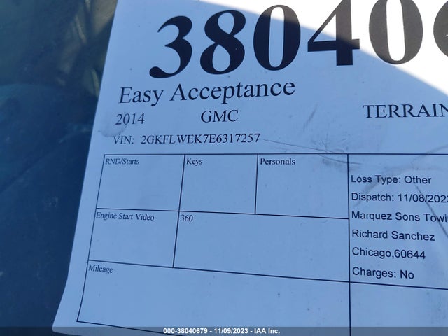 GMC Terrain Sle-2 2014 2GKFLWEK7E6317257 Image 9