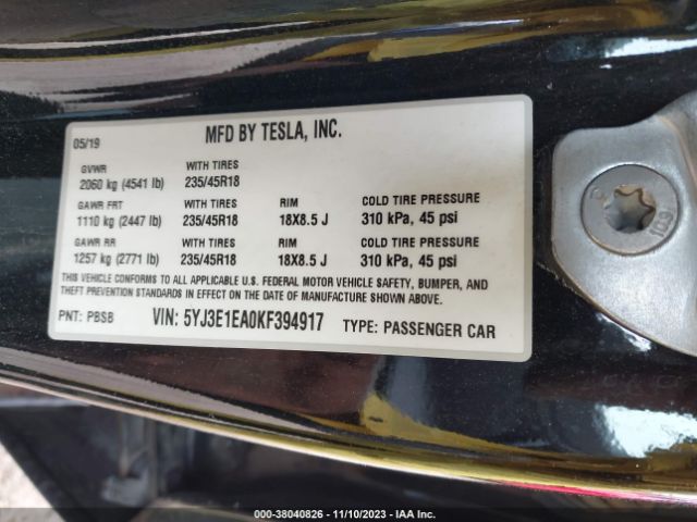 5YJ3E1EA0KF394917 Tesla Model 3 Standard Range/standard Range Plus/long Range/mid Range