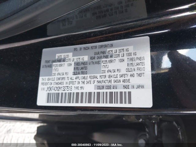 2021 MAZDA CX-5 TOURING VIN: JM3KFACM2M1327518