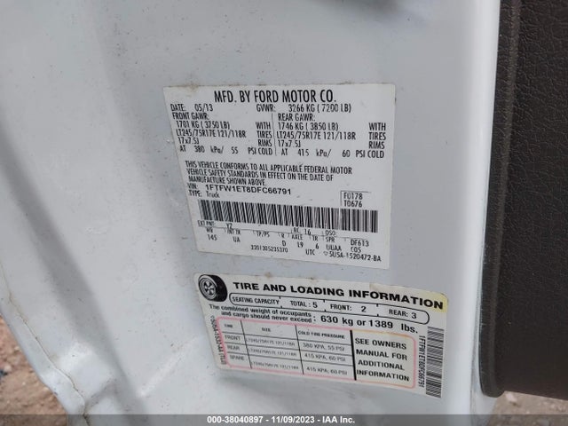 2013 FORD F-150 XLT VIN: 1FTFW1ET8DFC66791
