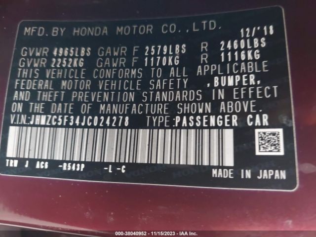 JHMZC5F34JC024278 Honda Clarity Plug-in Hybrid Touring
