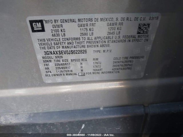 Chevrolet EQUINOX LT 2018 3GNAXSEV0JS622826 Image 9